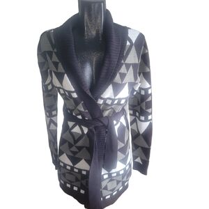 Suzy Shier Multi Colored Long Cardigan with Belt S